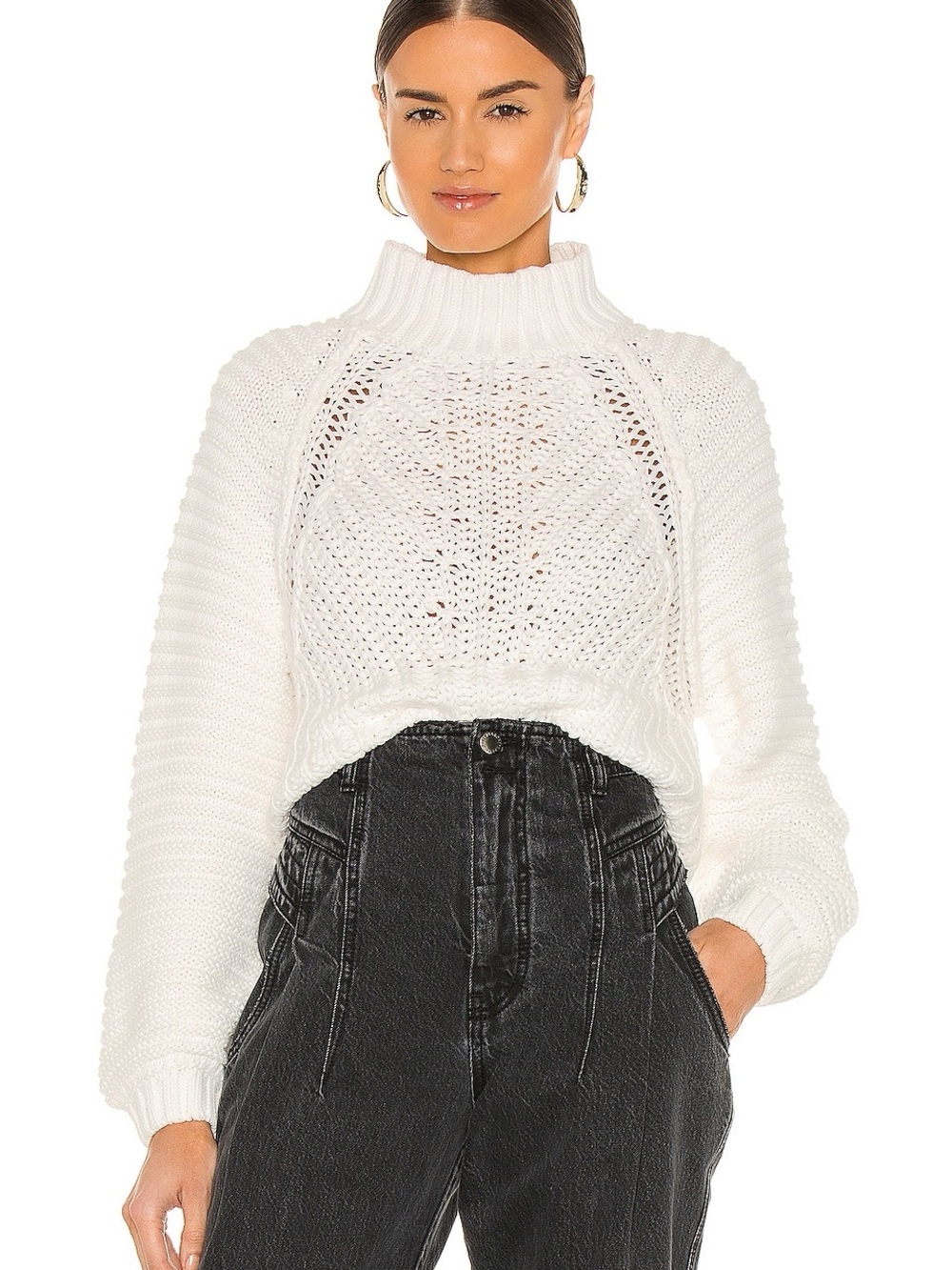 Free People Sweetheart White Cotton Mockneck Sweater M